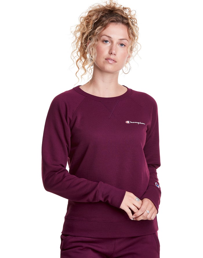 Champion Sweatshirt Dames - DonkerPaars - Powerblend Fleece Classic Crew Script Logo ( 427368-HUG )